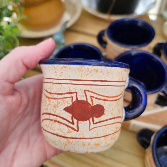 RARE Vintage Handmade black widow spider ceramic espresso mugs, set of 6 - Picture 6 of 13